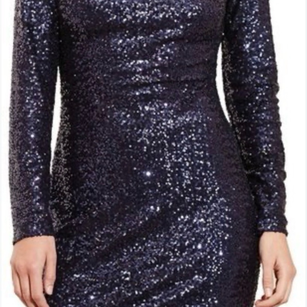 Ralph Lauren Navy Sequin Long Sleeve Backless Dress